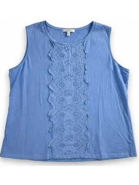 Talbots Eyelet Lace Tank Top Blue Cotton Sleeveless Blouse 3X